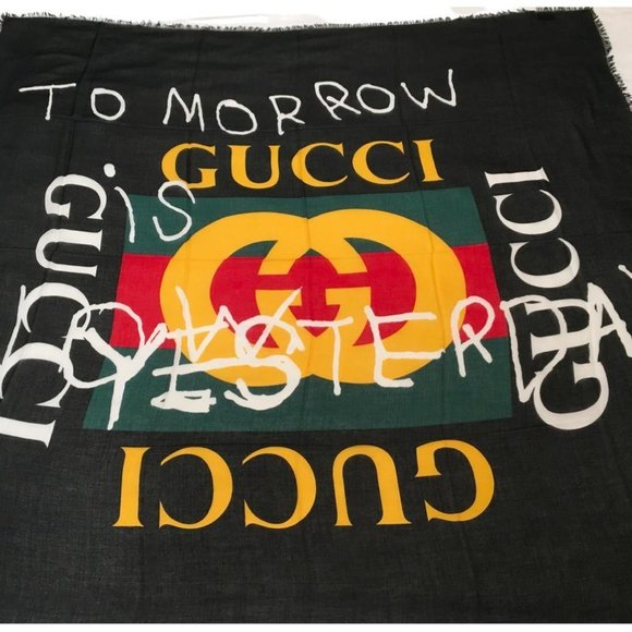 Gucci Women's Modal Silk Coco Capitan Logo Scarf Shawl Black Sz 55x55" DM4 - Picture 1 of 11